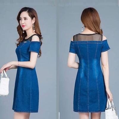 ĐẦM JEAN FORM A PHỐI LƯỚI KHOÉT VAI - NJ917